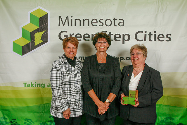 Lana Fralich, Joanne Johnson & Carlene Perfetto receive the GreenStep Cities Award for the city of Silver Bay